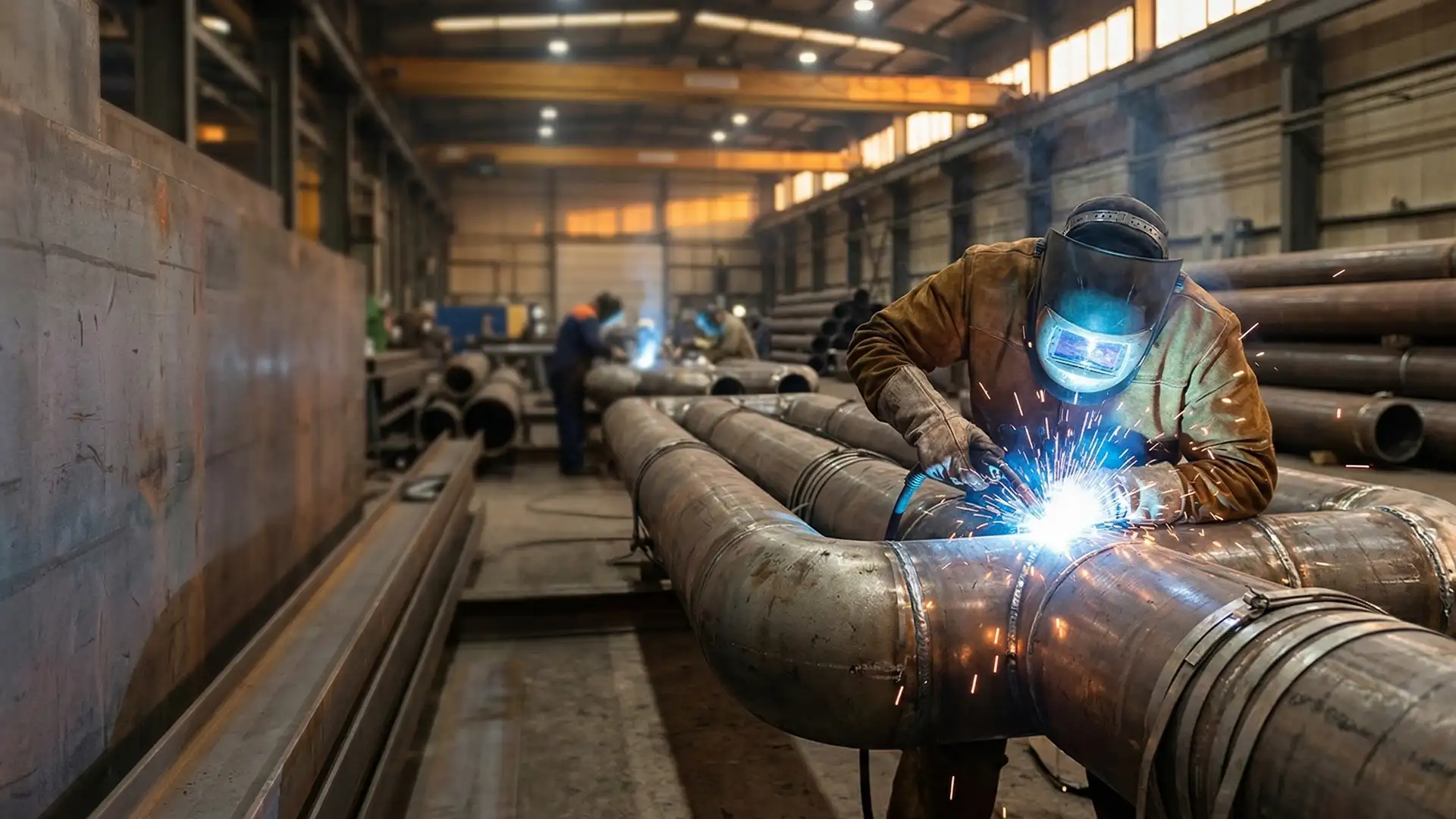 Industrial Welder Fabricating Steel Pipe