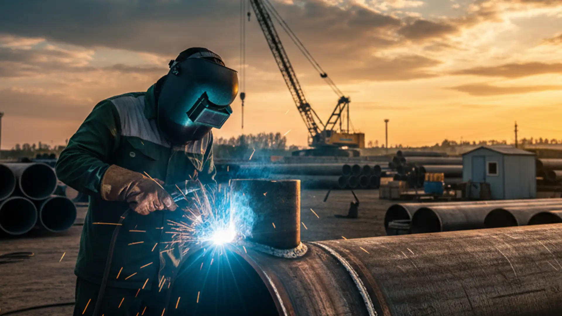 Welder Welding Structural Steel Pipe