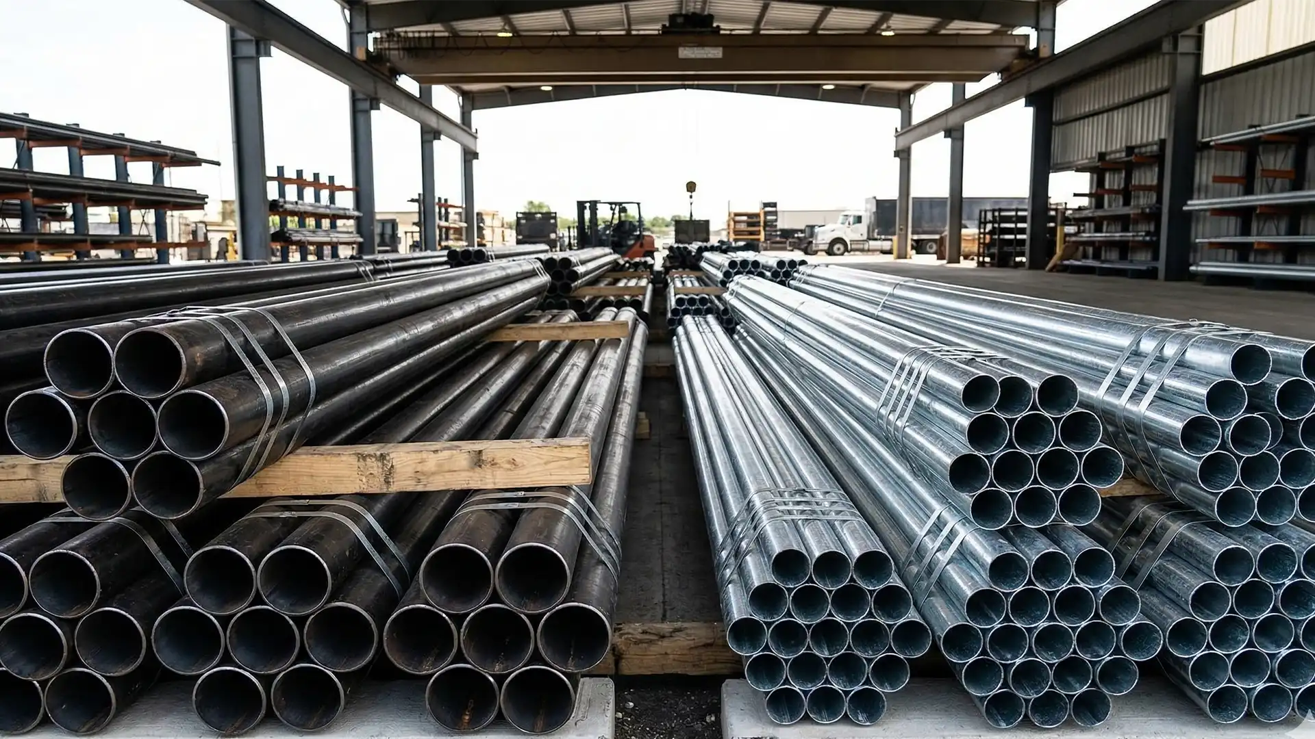 Stack of silver galvanized steel pipe