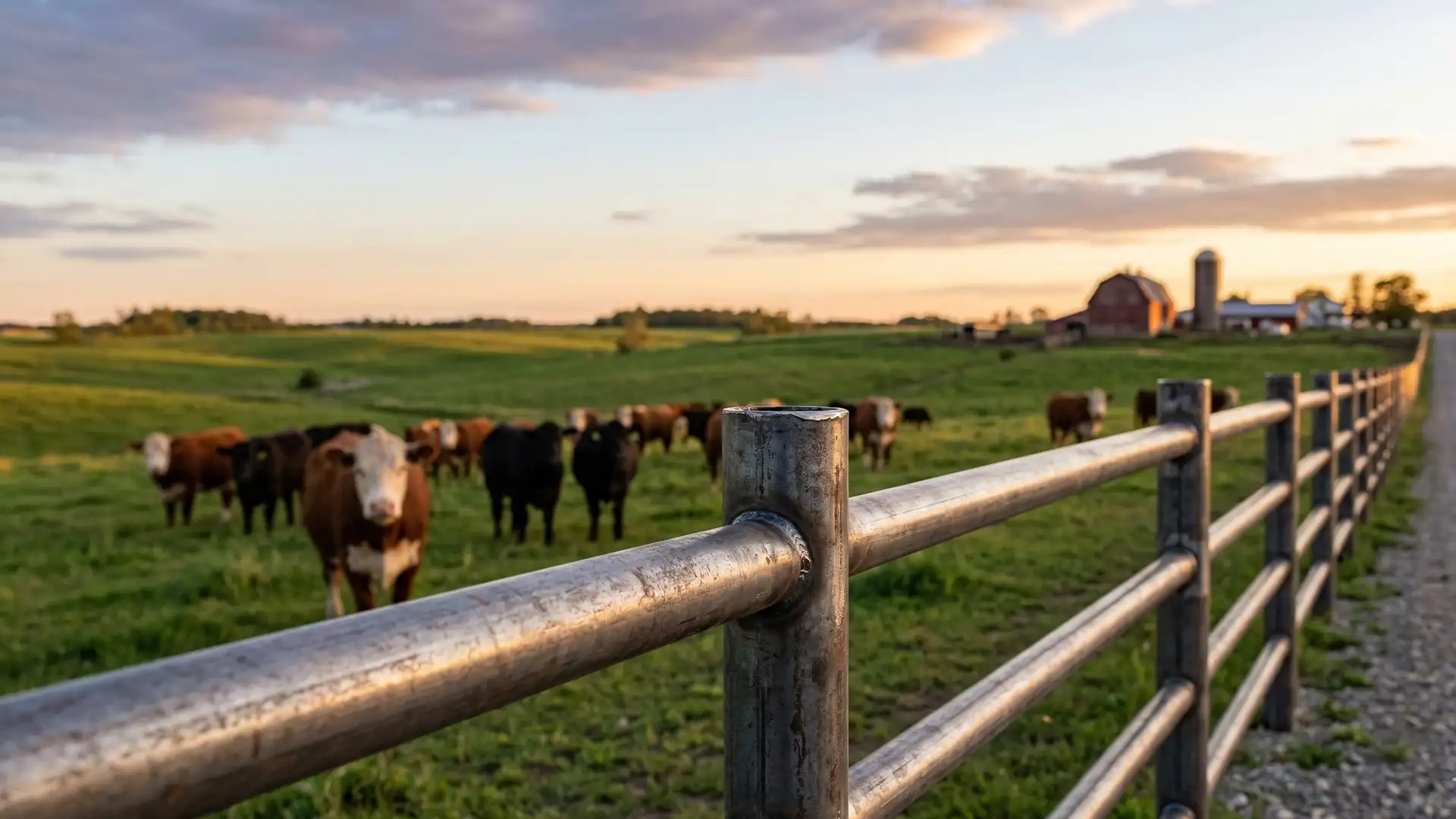 Heavy duty steel pipe fencing on a cattle ranch