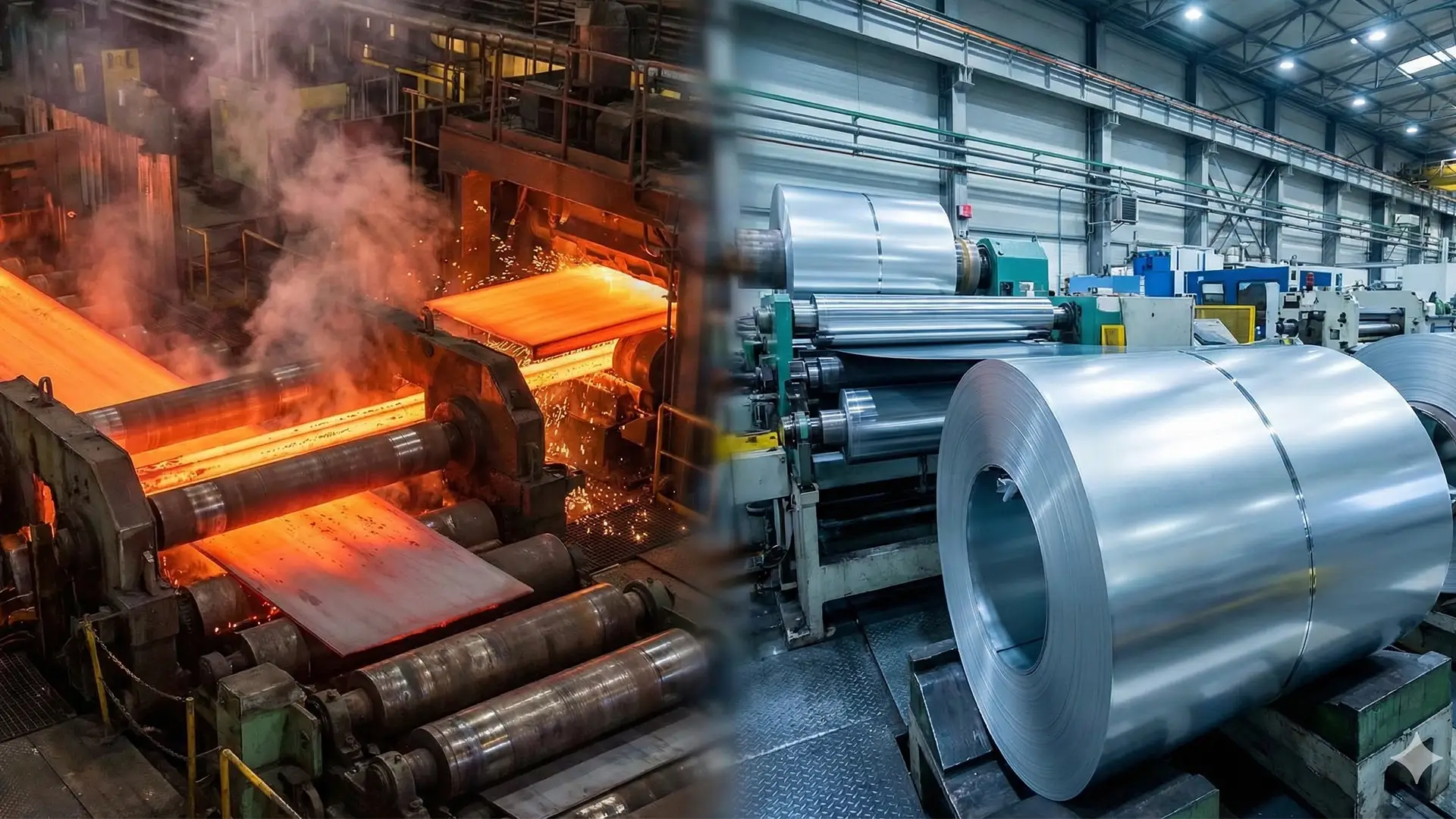 Hot steel pipe in a rolling mill