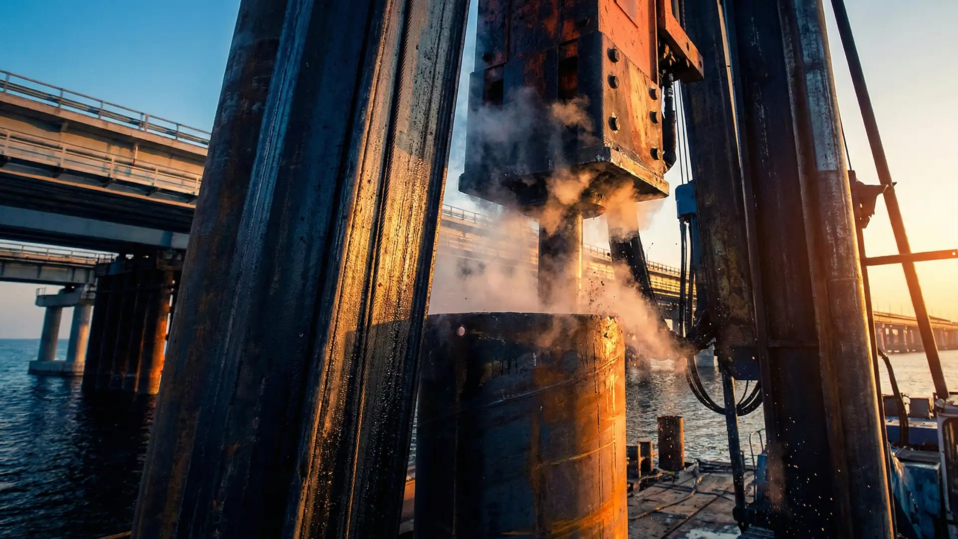 A Pipe piling machine at work.