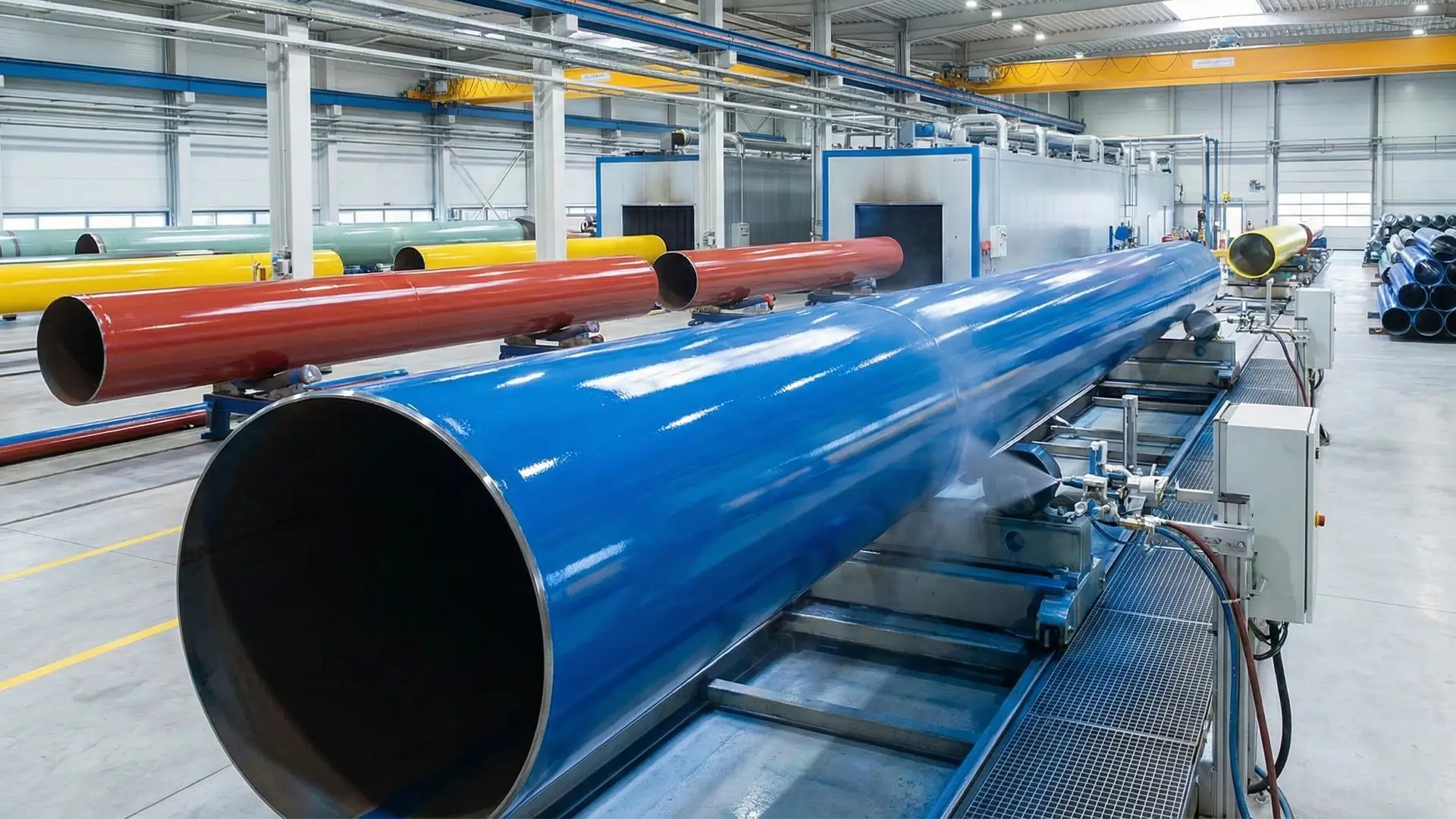 Epoxy coating applied to steel pipe